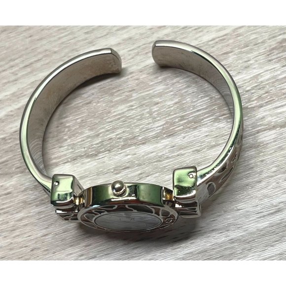 JB Womens Wrist Watch Cuff Bracelet Leopard Print Enamel Silver Tone Quartz - Picture 8 of 10